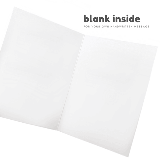 Good Egg Greetings Blank white card with text 'blank inside for your own handwritten message' on a white background