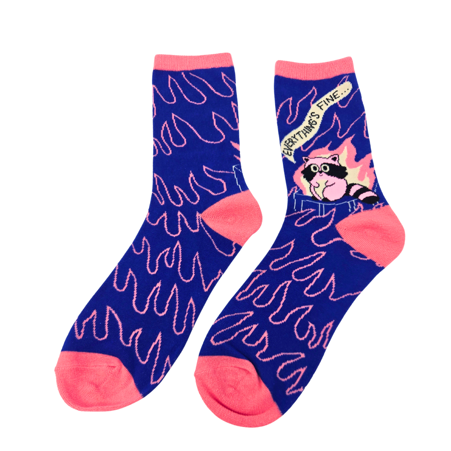 Everything’s Fine Dumpster Fire Raccoon Socks - Silly Socker