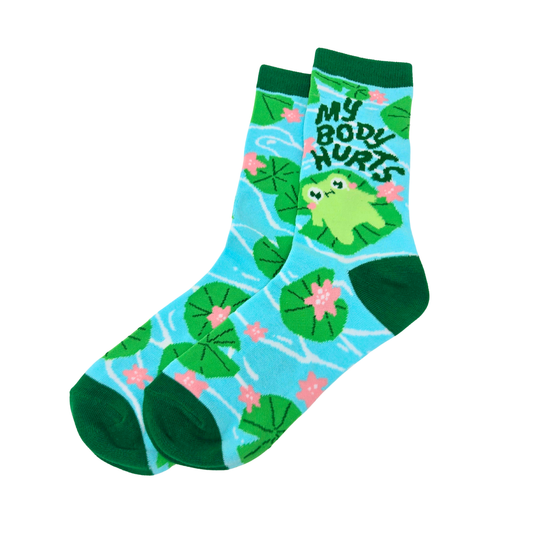 My Body Hurts Frog On Lilly Pad Socks - Silly Sockery