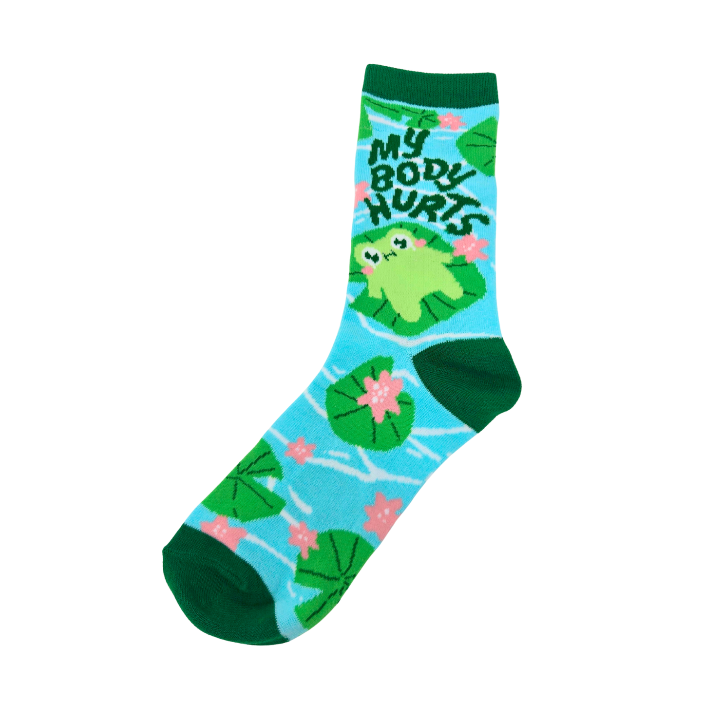 My Body Hurts Frog On Lilly Pad Socks - Silly Sockery