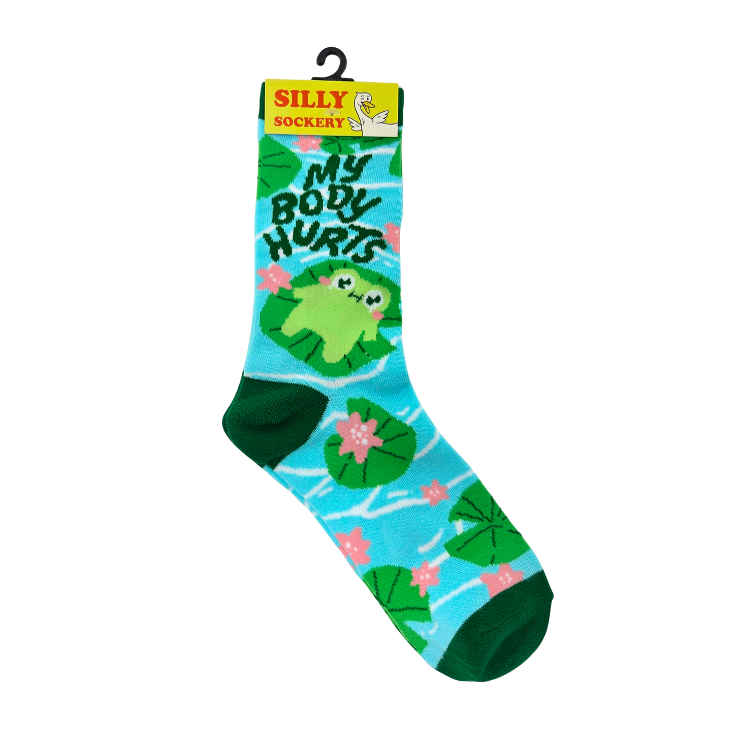 My Body Hurts Frog On Lilly Pad Socks - Silly Sockery