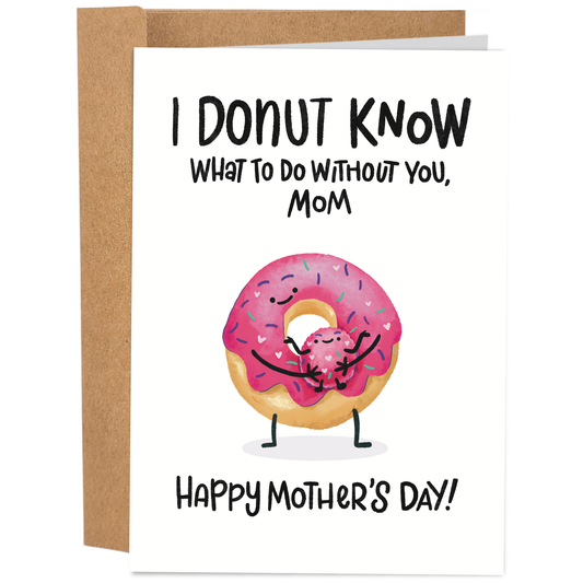 Good Egg Greetings Mother's Day card with a donut illustration and text on a white background