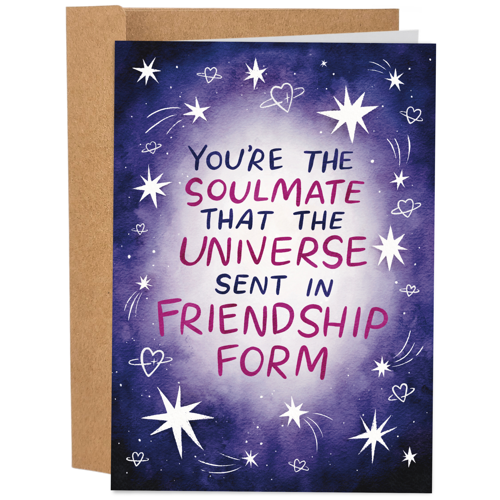 Good Egg Greetings Galentine's Day Greeting card with starry design and text on a white background