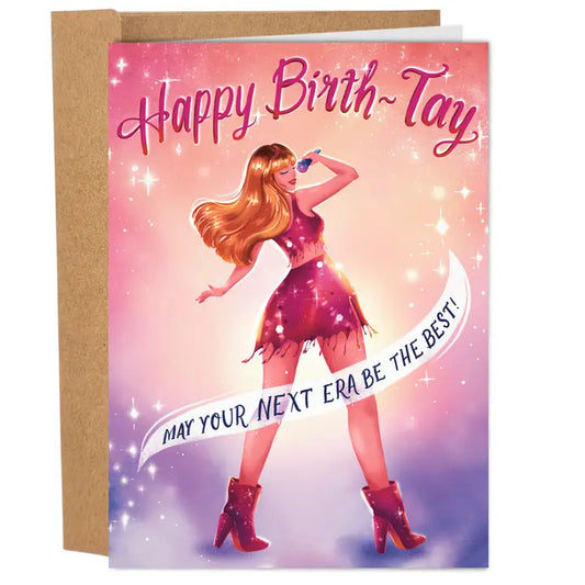 Good Egg Greetings Birthday card with a stylized character and 'Happy Birthday' text on a pink and purple gradient background.