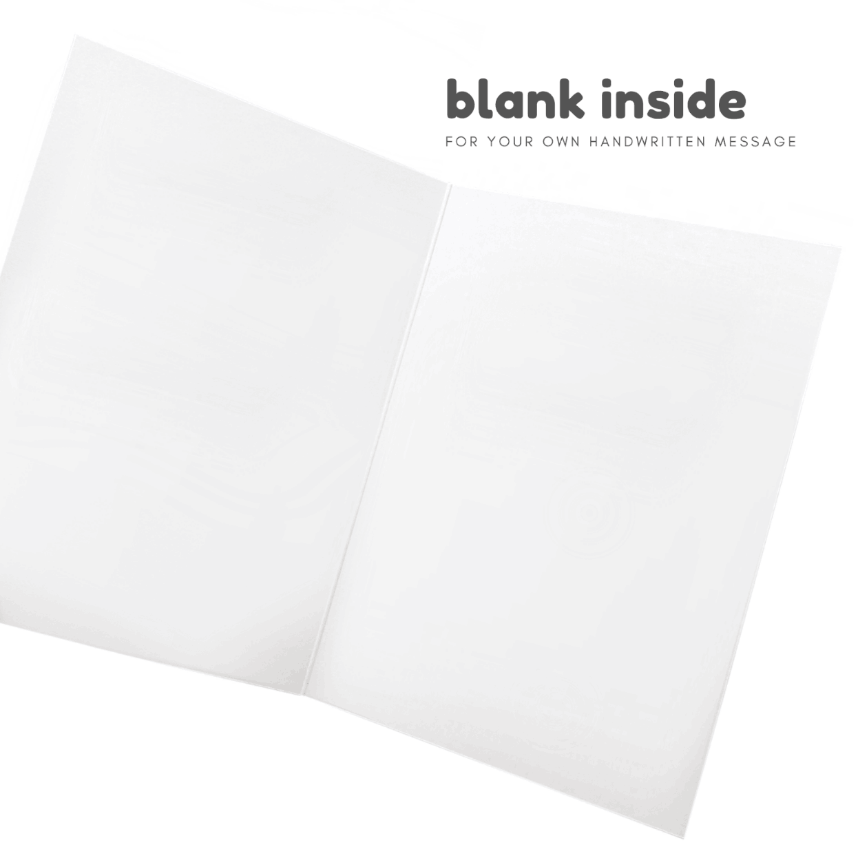 Good Egg Greetings Blank white card with text 'blank inside for your own handwritten message' on a white background